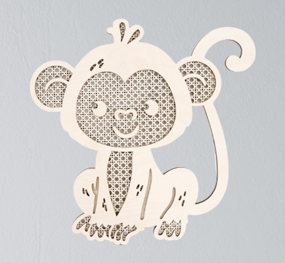 Rattan Affe Wandschild | Skandinavischer Affe | Boho Affen Kinderzimmer | Süßer Affe | Holzaffe |