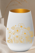 Windlicht mit Wildblumen Motiv, Weiß Gold – Bild 3