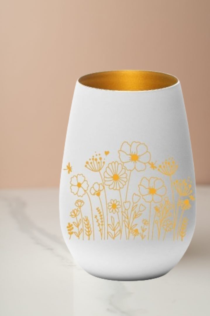 5-1-2.jpg Windlicht mit Wildblumen Motiv, Weiß Gold – Bild 1