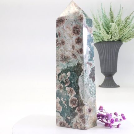 GROSSER BLUMEN ACHAT Edelstein Turm