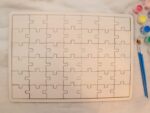 Holzpuzzle, unbehandeltes blanko Puzzle zum selbst bemalen, rohe Puzzle Teile, mit Farben und Pinsel, 42 Teile ab 3+ Plus – Bild 2