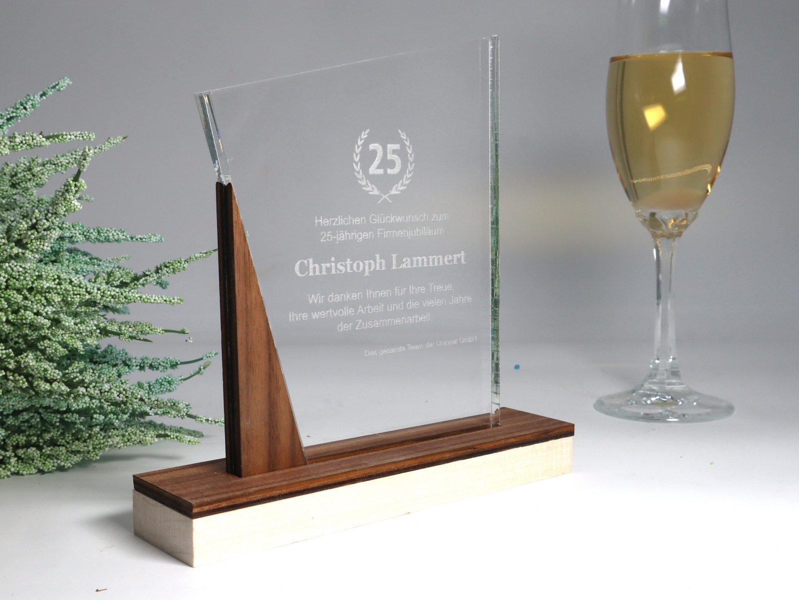 Repräsentativer Award, Trophäe, Auszeichnung aus Acrylglas und Nussbaum