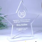 Sternen Trophy Award aus Acrylglas 200x190 mm mit Nussbaum-Sockel