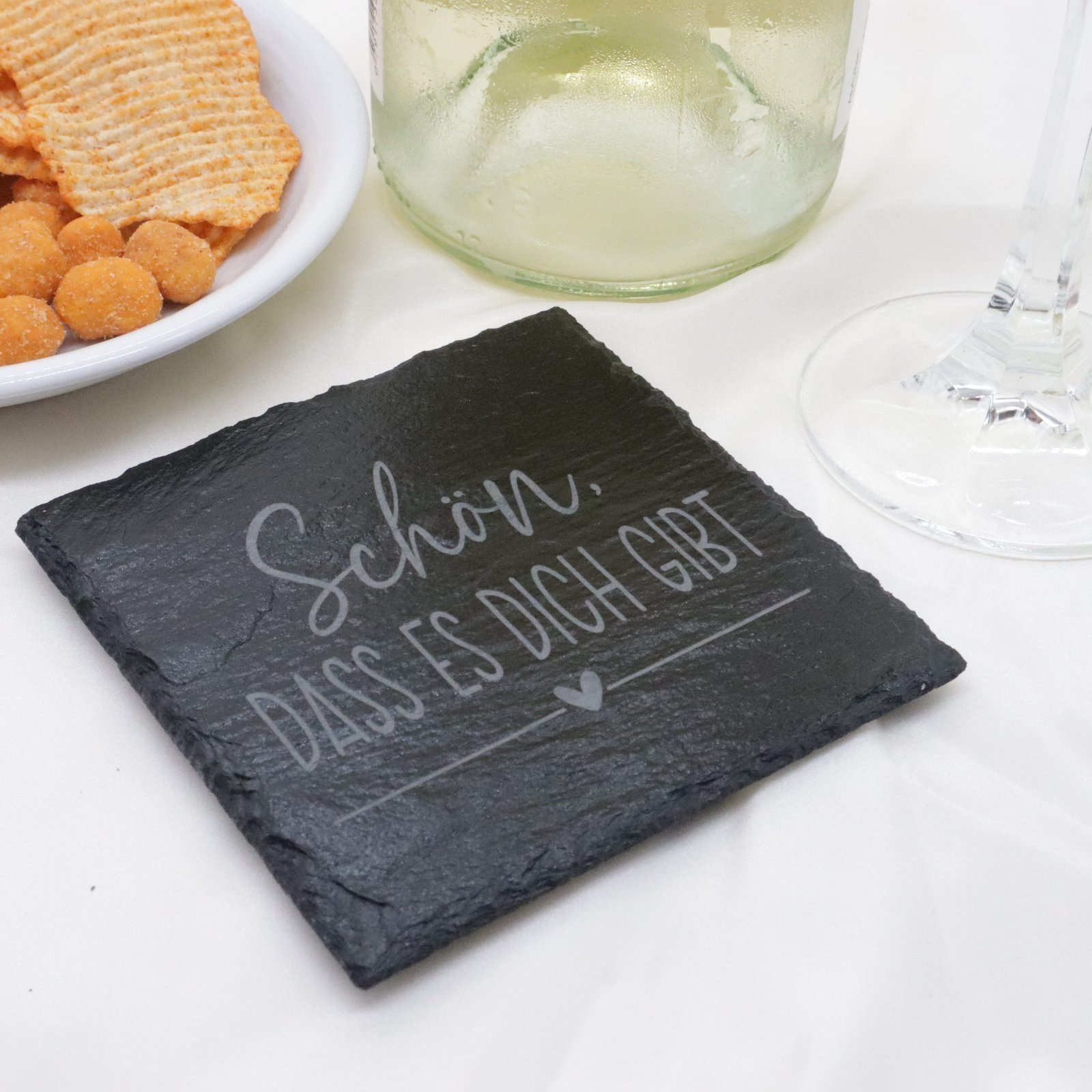 Premium Schieferuntersetzer graviert, Spruch Motiv