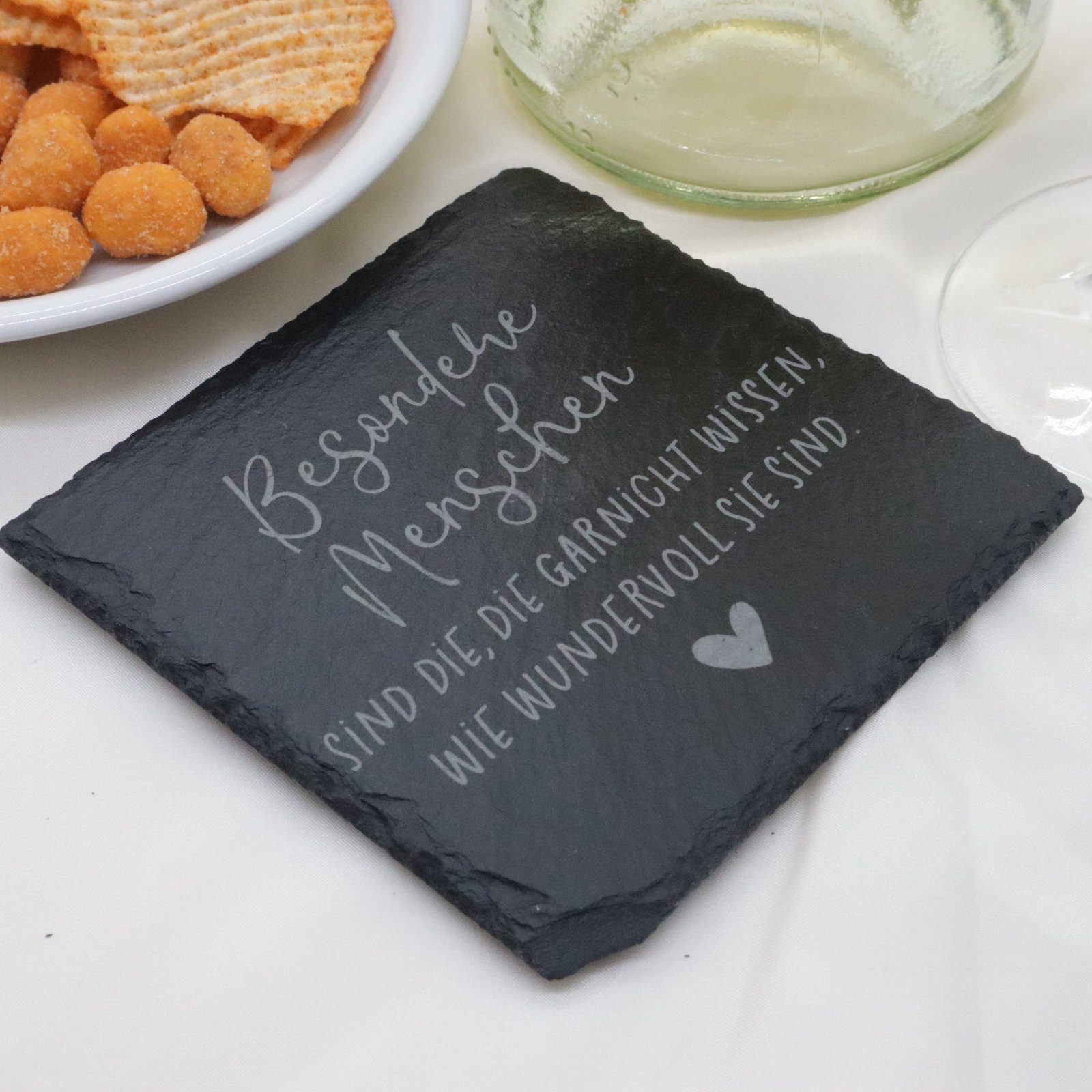 Premium Schieferuntersetzer graviert, Spruch Motiv