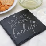 Lustiger Schieferuntersetzer graviert, Spruch Motiv