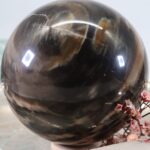 Große Versteinertes Holz Edelsteinkugel aus Deutschland, Kieselholz, Braun, 83mm – Bild 2